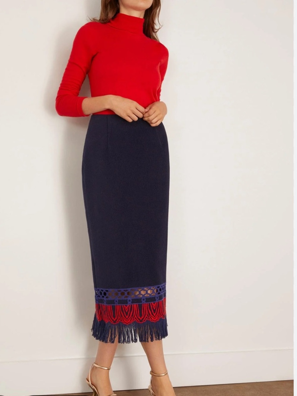 Hunter Bell Rivington Wool Blue Fringe Midi Skirt Size 2 - Picture 1 of 7